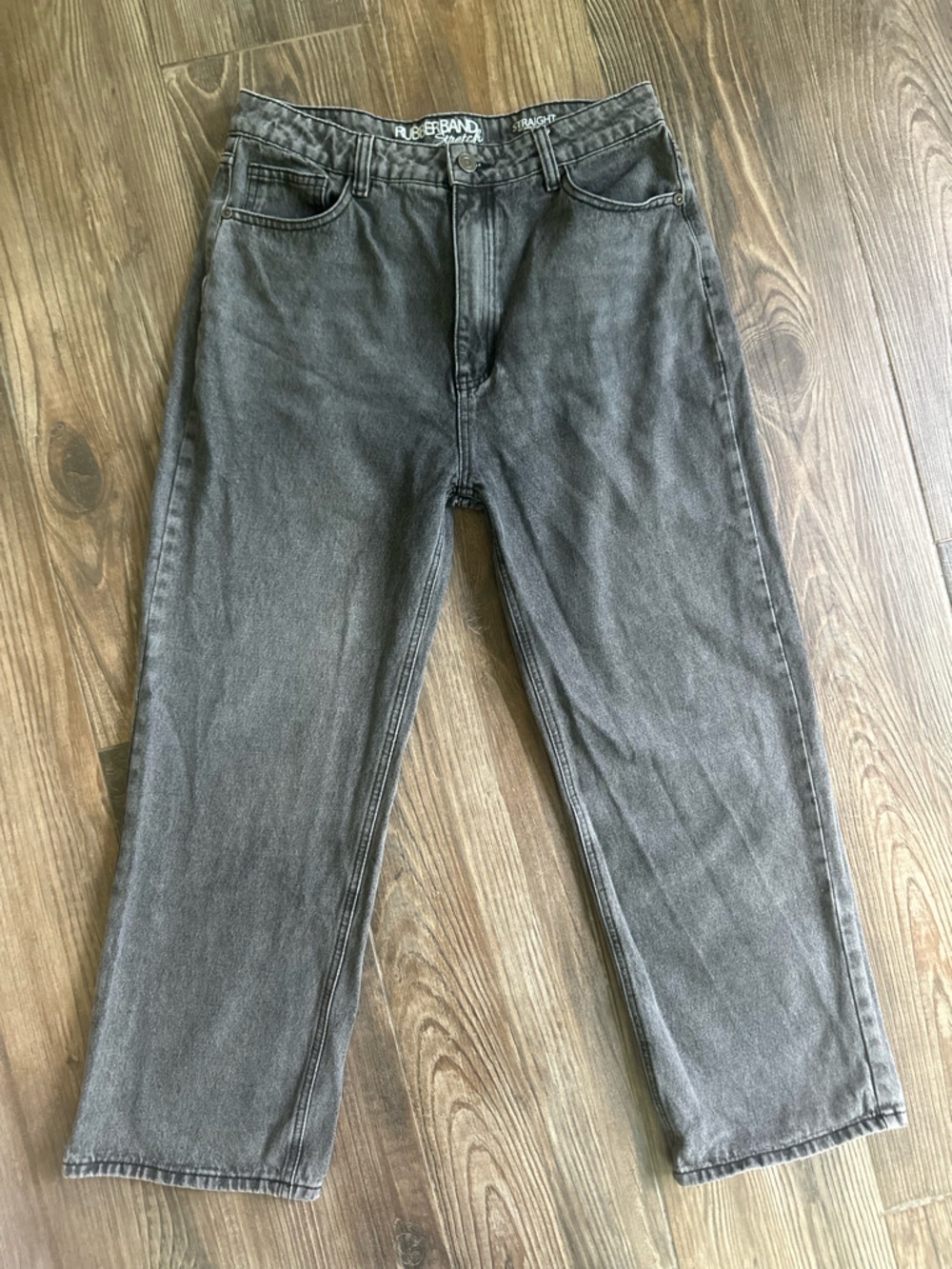 Women's High-Rise Wide Straight Leg Jeans in Washed Gray Black - Picture 10 of 12
